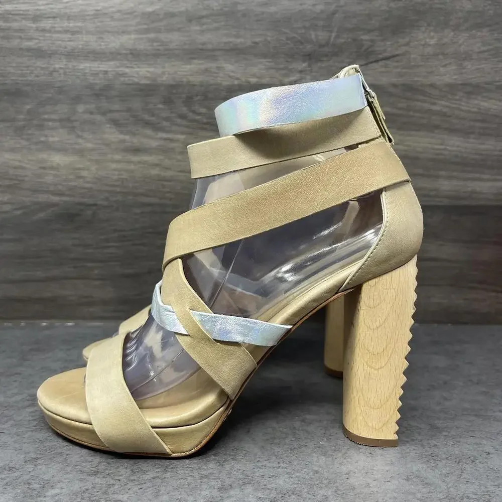 Modern Vintage Sandals Womens Size 7 (38) Strappy Open Toe Block Heel Leather